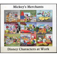 SVI2681NF-MINIFOLHA PERSONAGENS DISNEY NO TRABALHO I - COMÉRCIO, 9 VALORES - SÃO VICENTE - 1995 - N