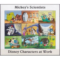 SVI2690NF-MINIFOLHA PERSONAGENS DISNEY NO TRABALHO II - CIENTISTAS, 9 VALORES - SÃO VICENTE - 1995 - N