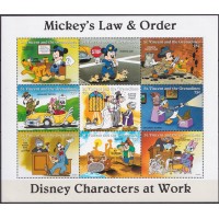 SVI2699NF-MINIFOLHA PERSONAGENS DISNEY NO TRABALHO III - LEI E ORDEM, 9 VALORES - SÃO VICENTE - 1995 - N