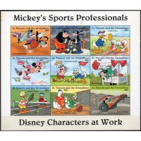SVI2743NF-MINIFOLHA PERSONAGENS DISNEY NO TRABALHO VI - ESPORTES, 9 VALORES - SÃO VICENTE - 1996 - N