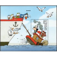 SVIB0325M-BLOCO PERSONAGENS DISNEY NO TRABALHO VII - TRANSPORTES - SÃO VICENTE - 1996 - MINT