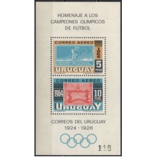 URUB0012M-BLOCO HOMENAGEM AOS CAMPEÕES OLÍMPICOS DE FUTEBOL - URUGUAI - 1965 - MINT